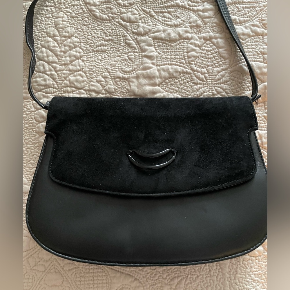 Vintage black leather,  nubuck suede Naturalizer small crossbody purse bag